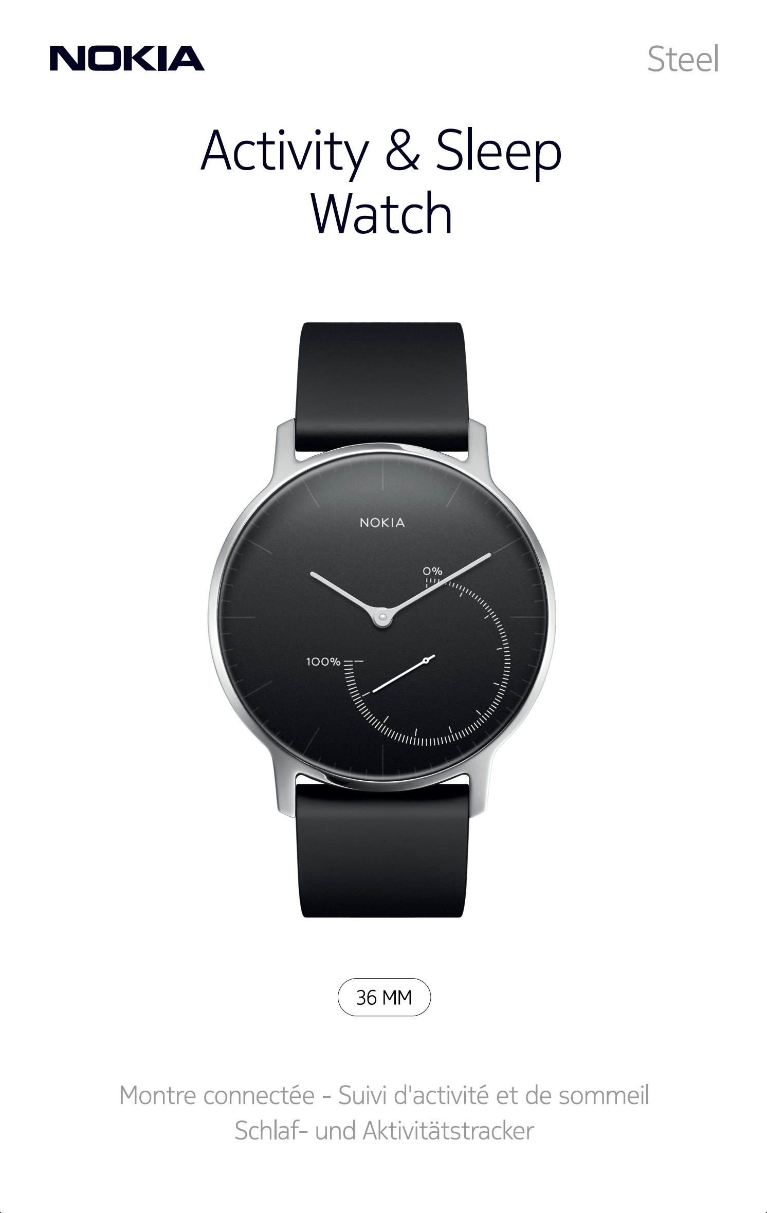 NOKIA Activité STEEL Activity Tracker Silikon, 195 mm, Schwarz