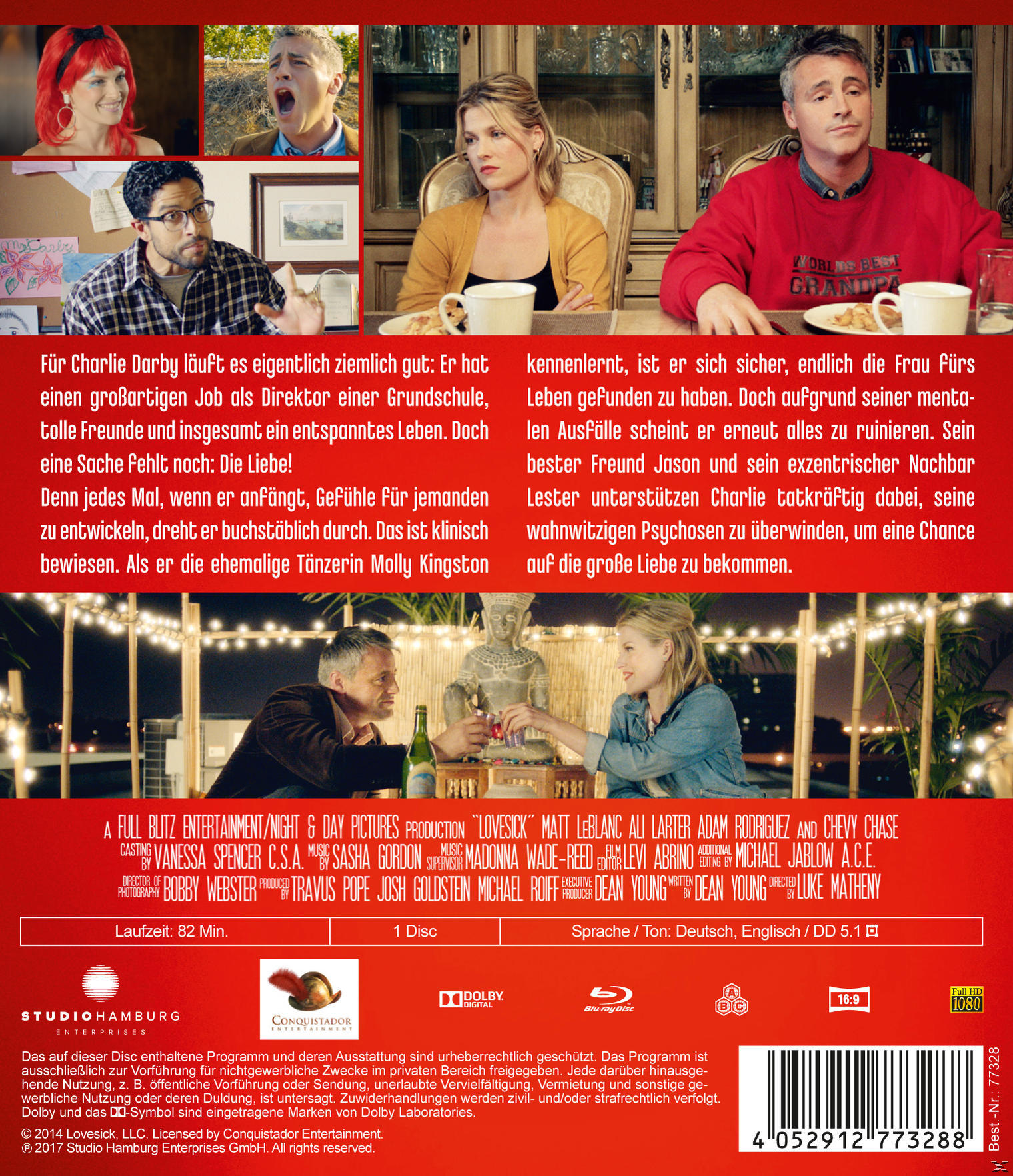 DVD-Hülle von 'LoveSick' mit Gesichtern von Schauspielern, Text und einem Foto einer Filmszene.