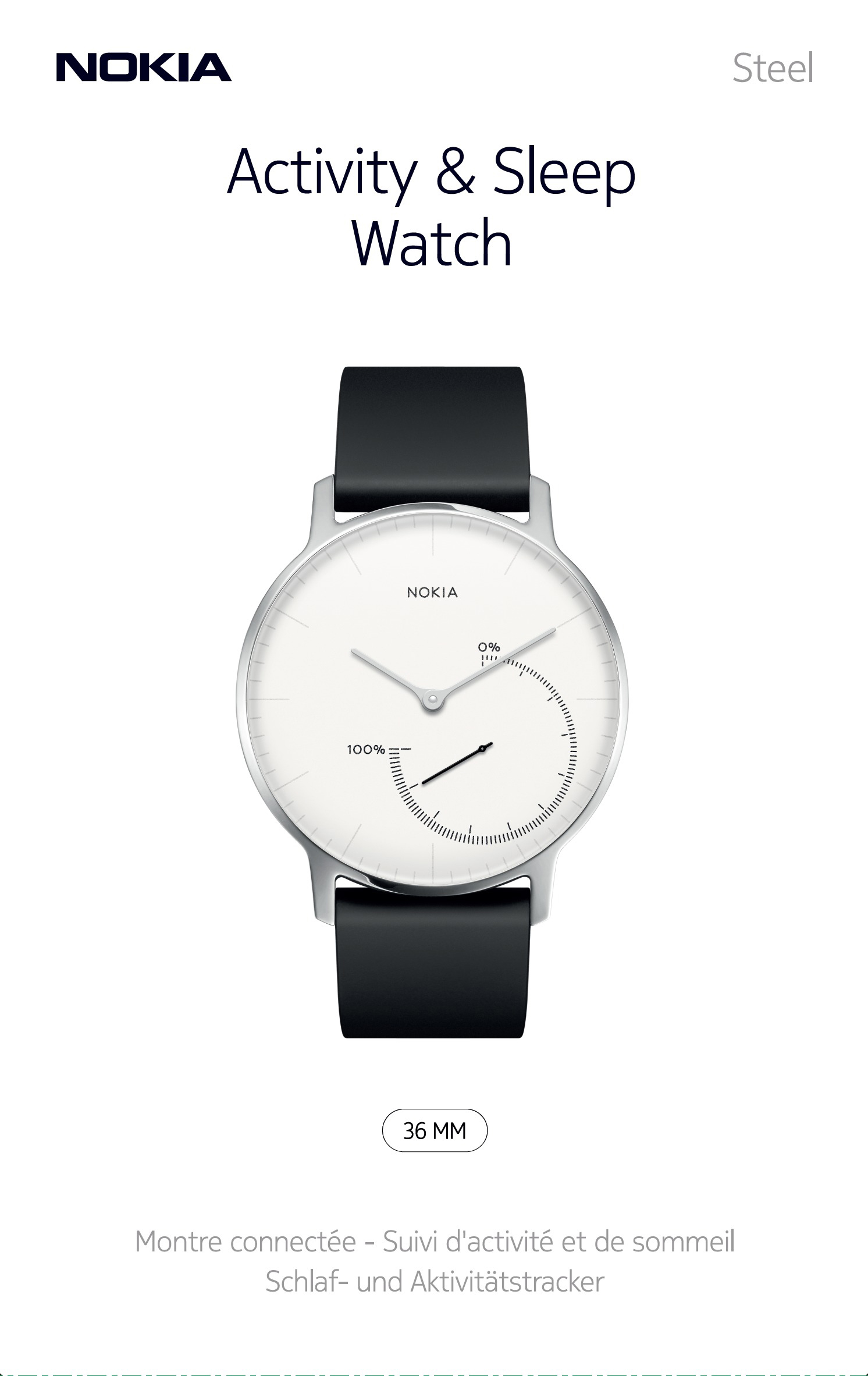 NOKIA Activité STEEL Activity Tracker Silikon, 195 mm, Schwarz/Weiß