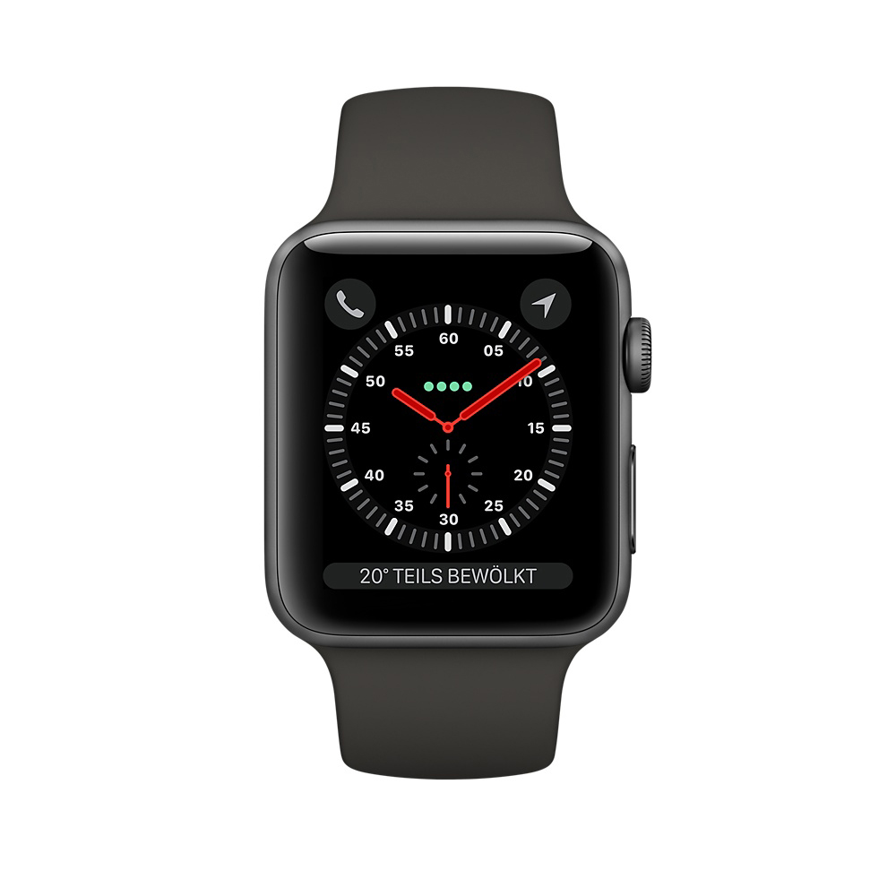 APPLE Watch Series 3 (GPS) 38 mm Smartwatch Aluminium Hochleistungs-Fluorelastomer, 130-200 mm, Space Grau mit Sportarmband Grau