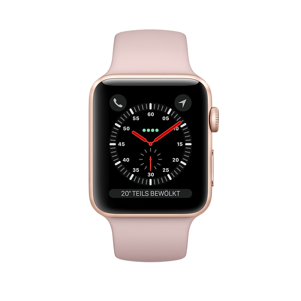 APPLE Watch Series 3 (GPS) 42 mm Smartwatch Aluminium Hochleistungs-Fluorelastomer, 140-210 mm, Gold mit Sportarmband Sandrosa