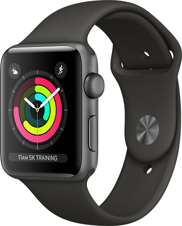 APPLE Watch Series 3 GPS Space Grau, 42 mm Aluminiumgehäuse mit Sportarmband Grau