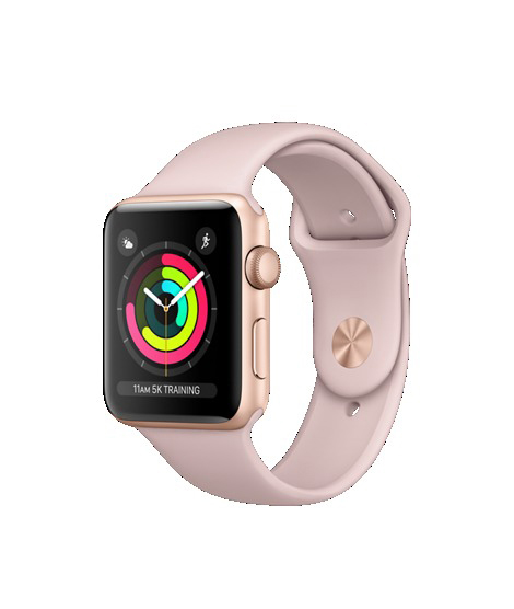 APPLE Watch Series 3 (GPS) 42 mm Smartwatch Aluminium Hochleistungs-Fluorelastomer, 140-210 mm, Gold mit Sportarmband Sandrosa