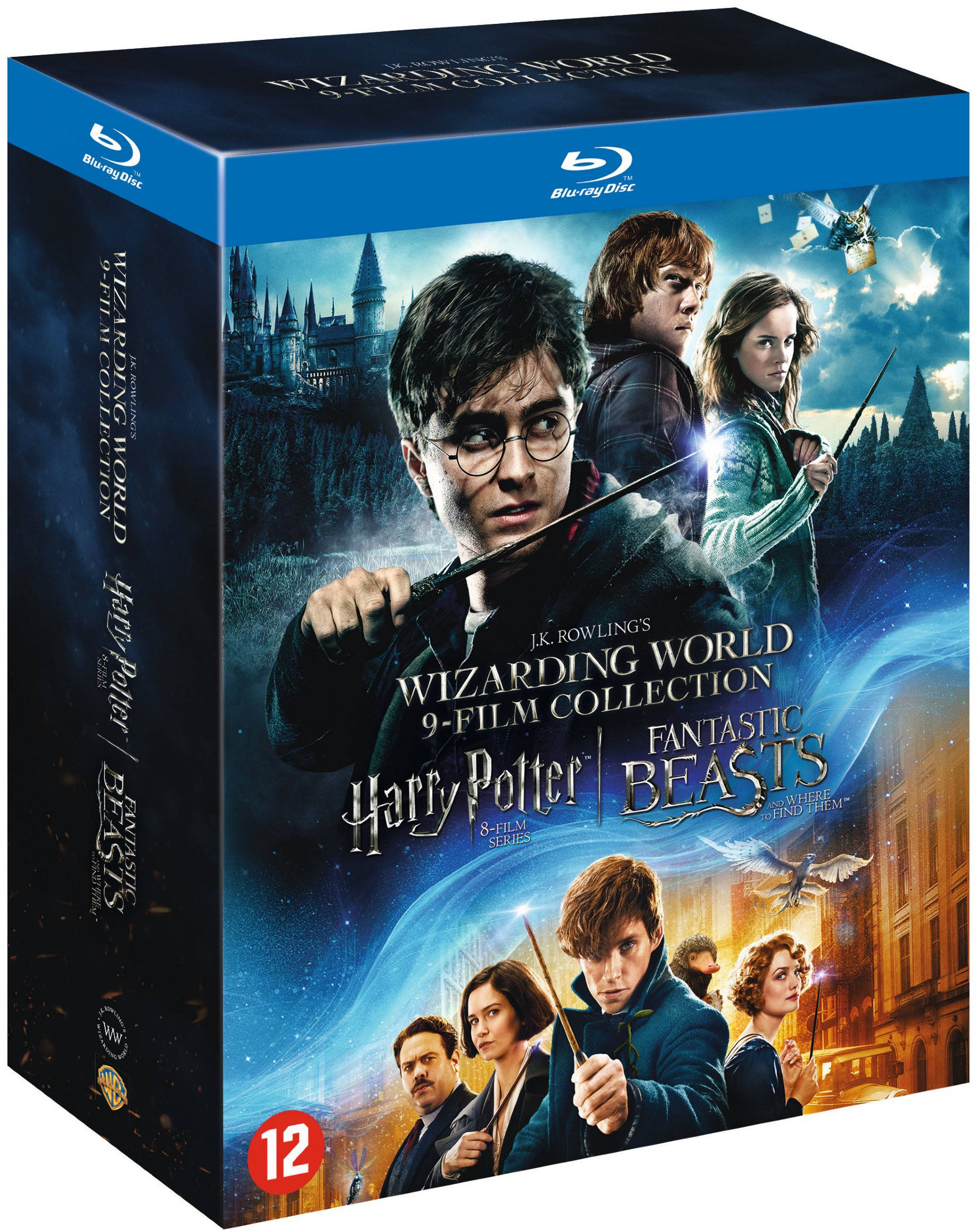 Harry Potter Wizarding World 9-film Blu-ray collectie boxset, met castafbeeldingen.