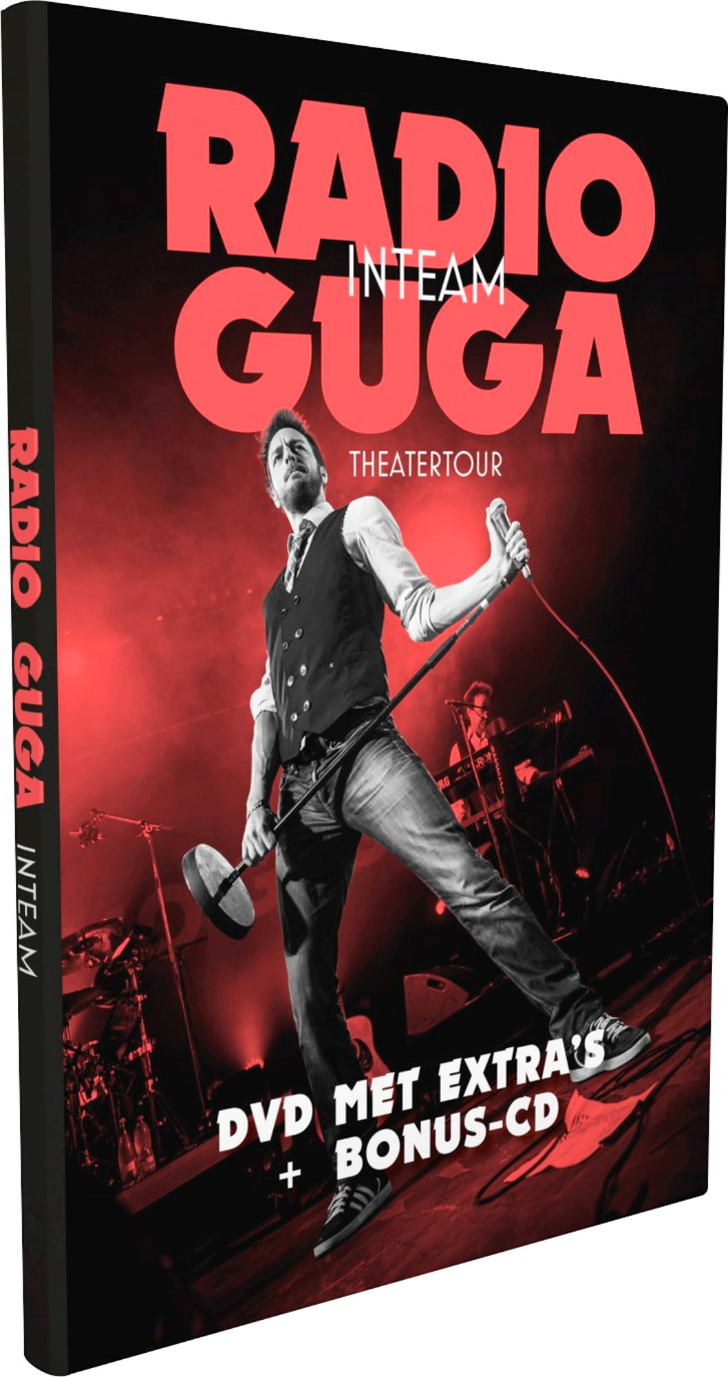 DVD cover for Radio Guga. A man is holding a microphone on a stage with red lights.