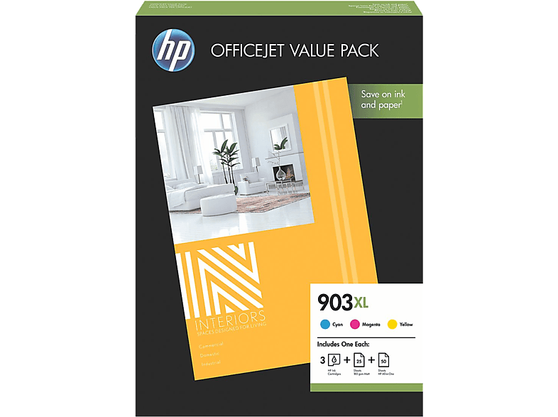 HP Inktpatroon 903XL Cyaan - Magenta - Jaune + HP All-in-one papier + HP mat papier (25p) (1CC20AE)
