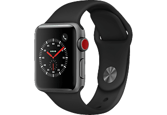 APPLE Watch Series 3 - Smartwatch (130 - 200 mm, Fluoroelastomero ad alte prestazioni, Space Grigio con braccialetto da sport Nero)