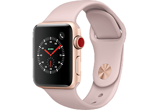 APPLE Watch Series 3 - Smartwatch (130-200 mm, Hochleistungs-Fluorelastomer, Gold mit Sportarmband Sandrosa)