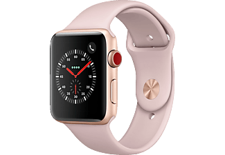 APPLE Watch Series 3 - Smartwatch (140-210 mm, Hochleistungs-Fluorelastomer, Gold mit Sportarmband Sandrosa)