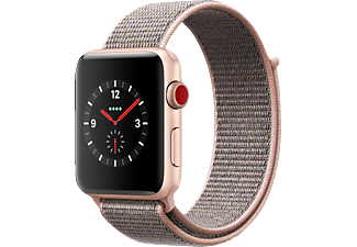 APPLE Watch Series 3 - Montre intelligente (145 - 220 mm, Nylon tissé, Or avec Sport loop en rose sablé)