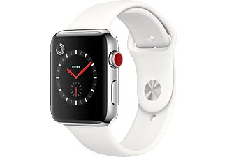 APPLE Watch Series 3 - Smartwatch (140-210 mm, Hochleistungs-Fluorelastomer, Edelstahl mit Sportarmband Soft Weiß)