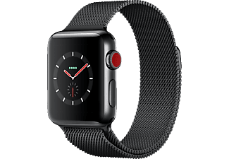 APPLE Watch Series 3 - Montre intelligente (130 - 180 mm, Acier inoxydable, Gris space avec bracelet milanais en noir space)