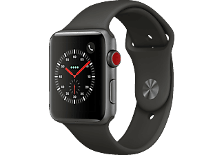 APPLE Watch Series 3 - Smartwatch (140-210 mm, Hochleistungs-Fluorelastomer, Space Grau mit Sportarmband Grau)
