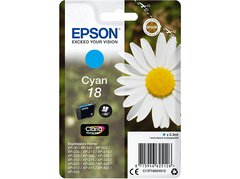 EPSON Inktpatroon 18 Cyaan (C13T18024022)