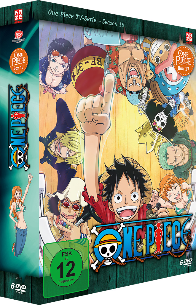 DVD-Box-Set von One Piece. Es hat mehrere Zeichentrickfiguren auf dem Cover.
