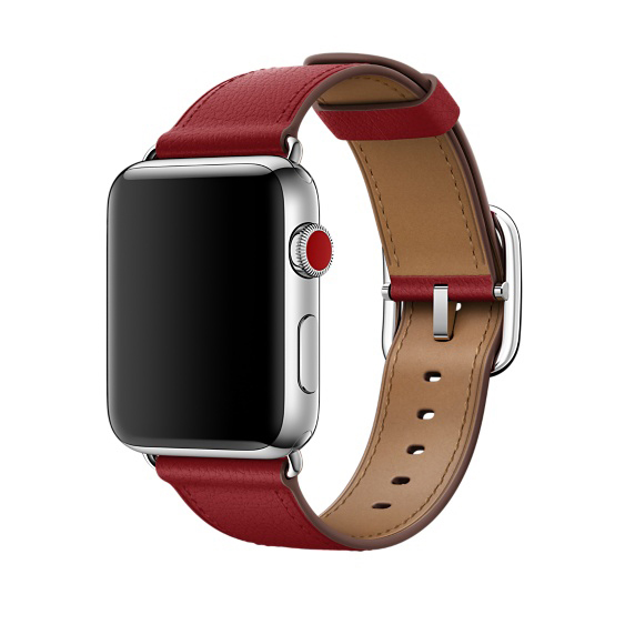 APPLE 42 mm Klassisches Lederarmband, Armband, Rubinrot