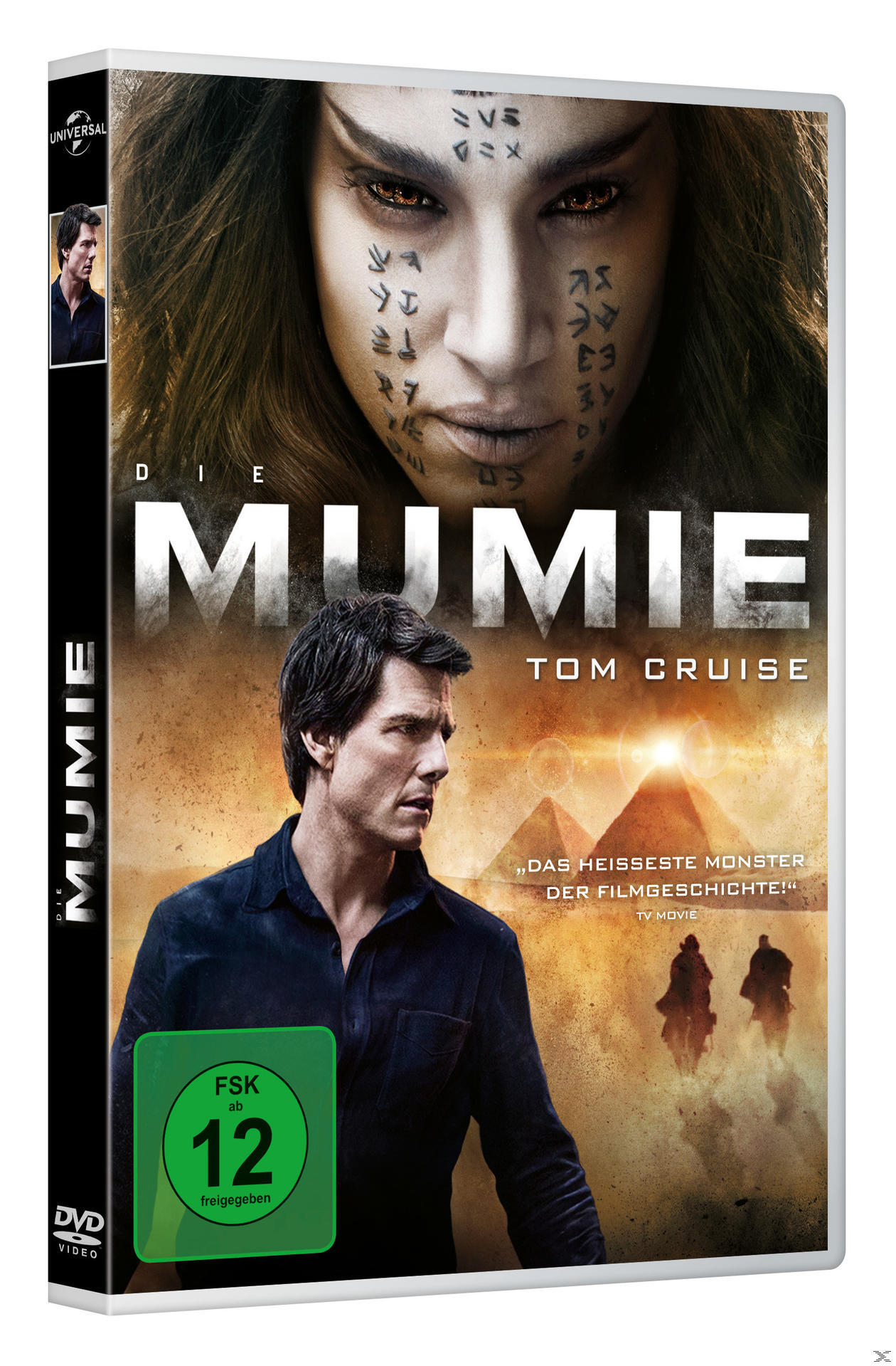 DVD-Hülle von 'Die Mumie' mit Tom Cruise, mit einem Mumien-Gesicht und einer Wüstenszene.