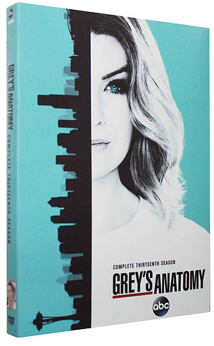 Coffret DVD Grey's Anatomy, saison 13, avec le visage d'une femme sur la couverture.