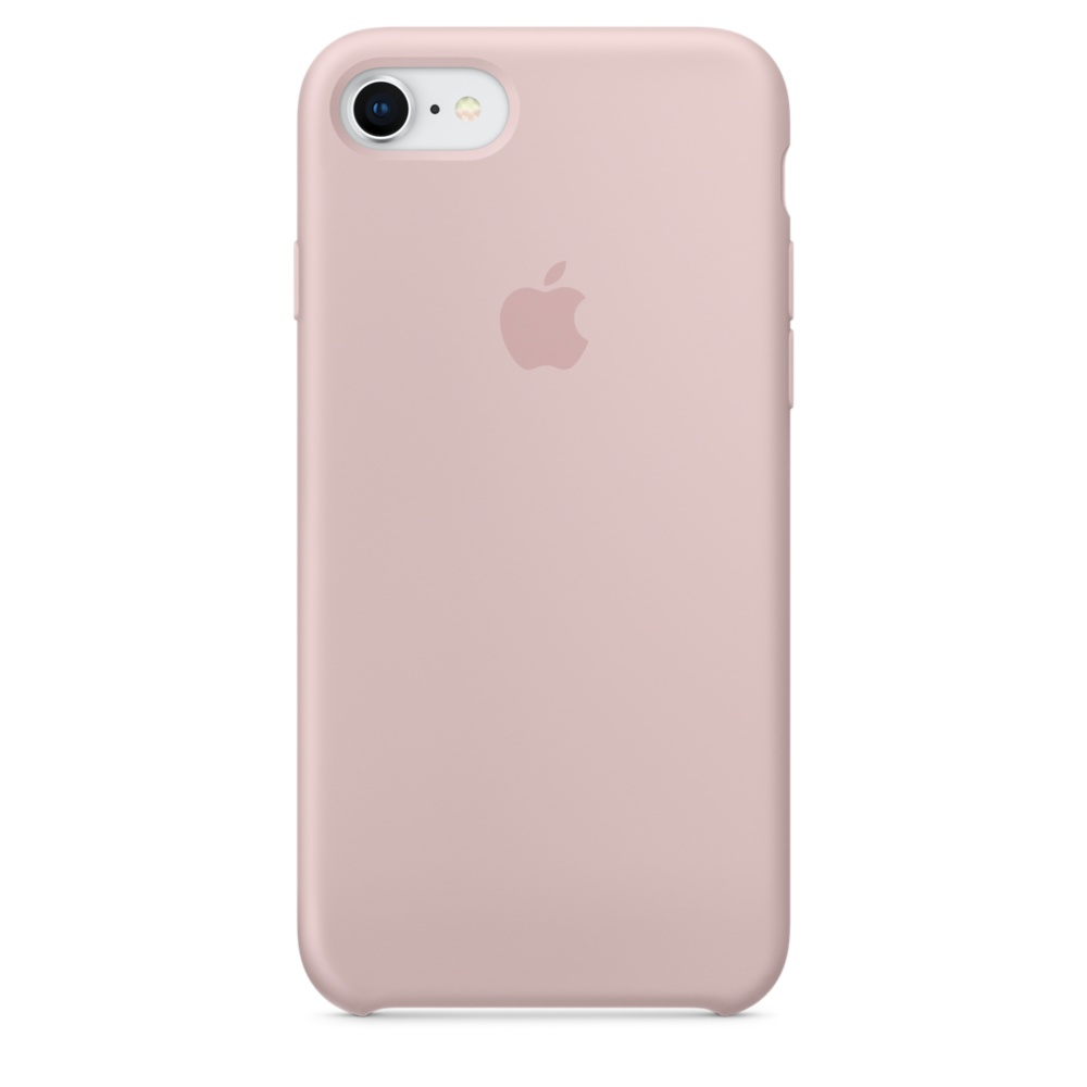 Een lichtroze iPhone-hoesje met het Apple-logo.