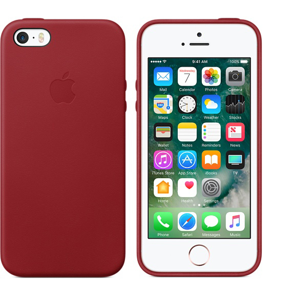 APPLE Leder Case, Backcover, Apple, iPhone 5, iPhone 5S, iPhone SE (2016), Rot