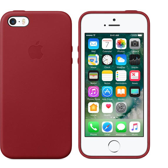 APPLE Leder Case, Backcover, Apple, iPhone 5, iPhone 5S, iPhone SE (2016), Rot