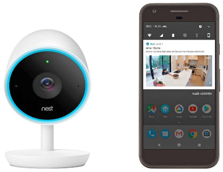 Cámara de seguridad - Google Nest Cam IQ IP, Indoor, 8 megapíxeles (4K), Vídeo 1080p, 130º, domótica