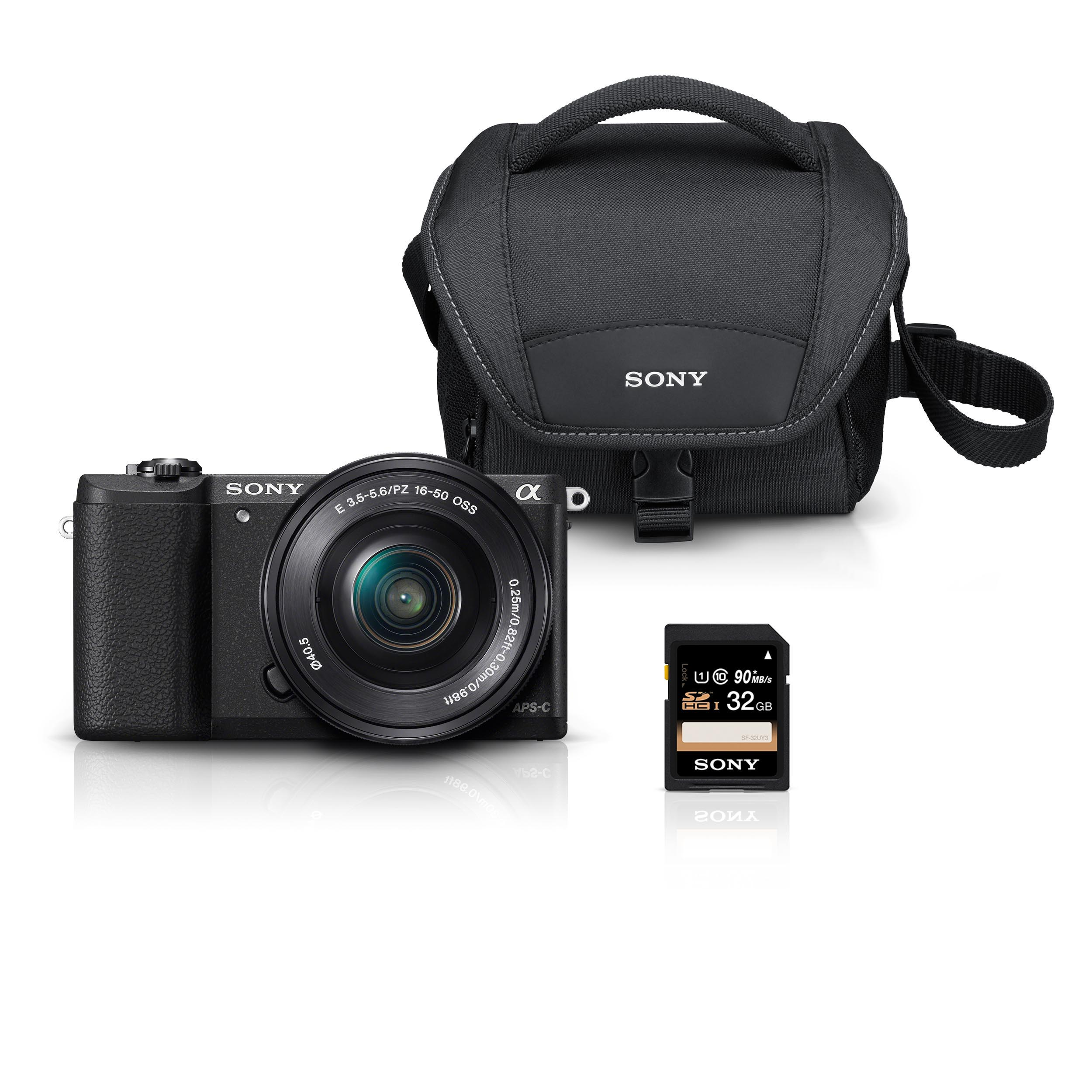 SONY Alpha 5100 KIT (ILCE-5100L) + Tasche + Speicherkarte Systemkamera mit Objektiv 16-50 mm, 7,6 cm Display Touchscreen, WLAN