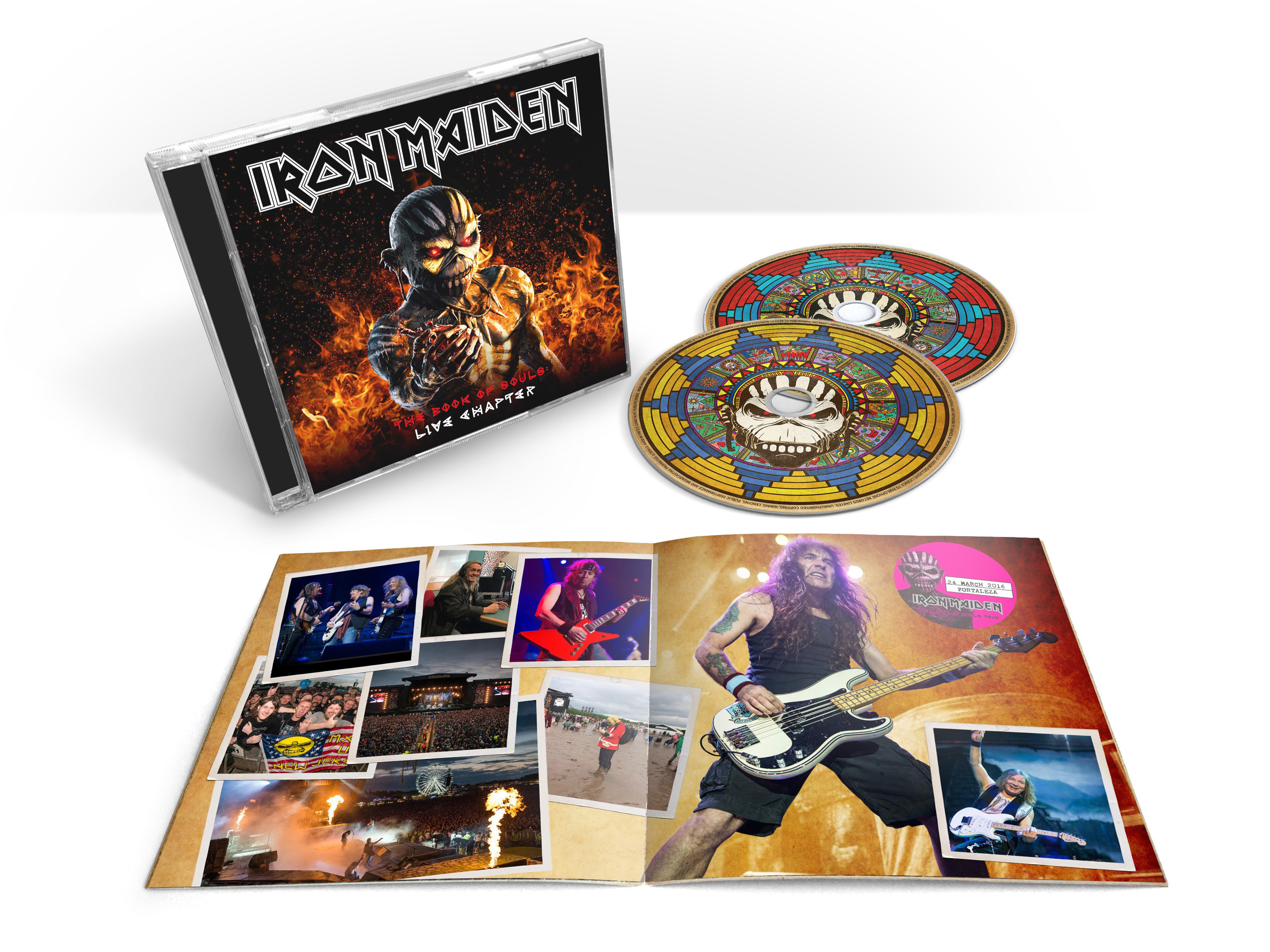 Iron Maiden Album: Buch mit Fotos und CD mit Totenkopf-Design.