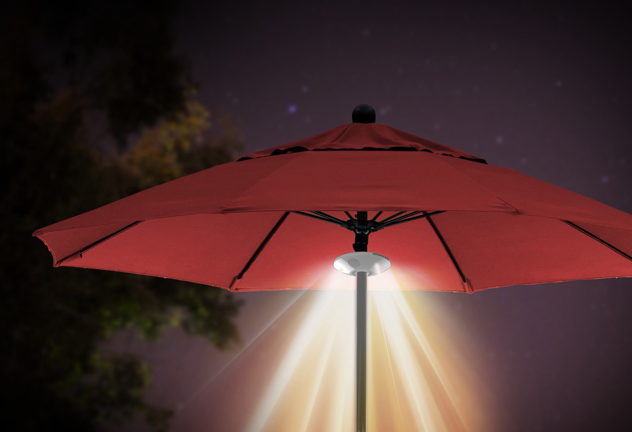 ION Patio Mate Sonnenschirmleuchte mit Bluetooth Lautsprecher, Braun, Wasserfest