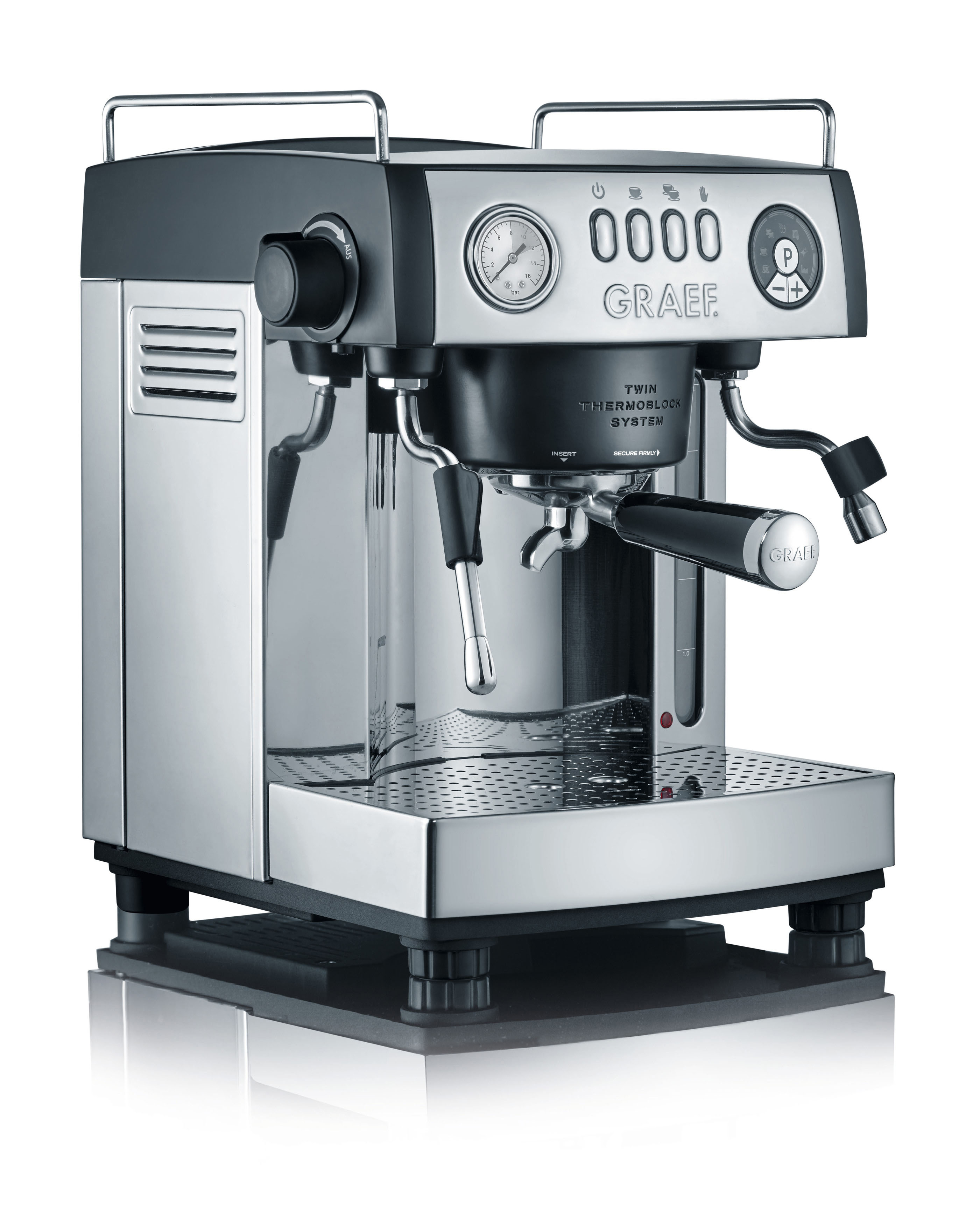 Espressomaschine lackiert hochglänzend/Aluminium GRAEF ES Edelstahl Baronessa 902 schwarz-matt