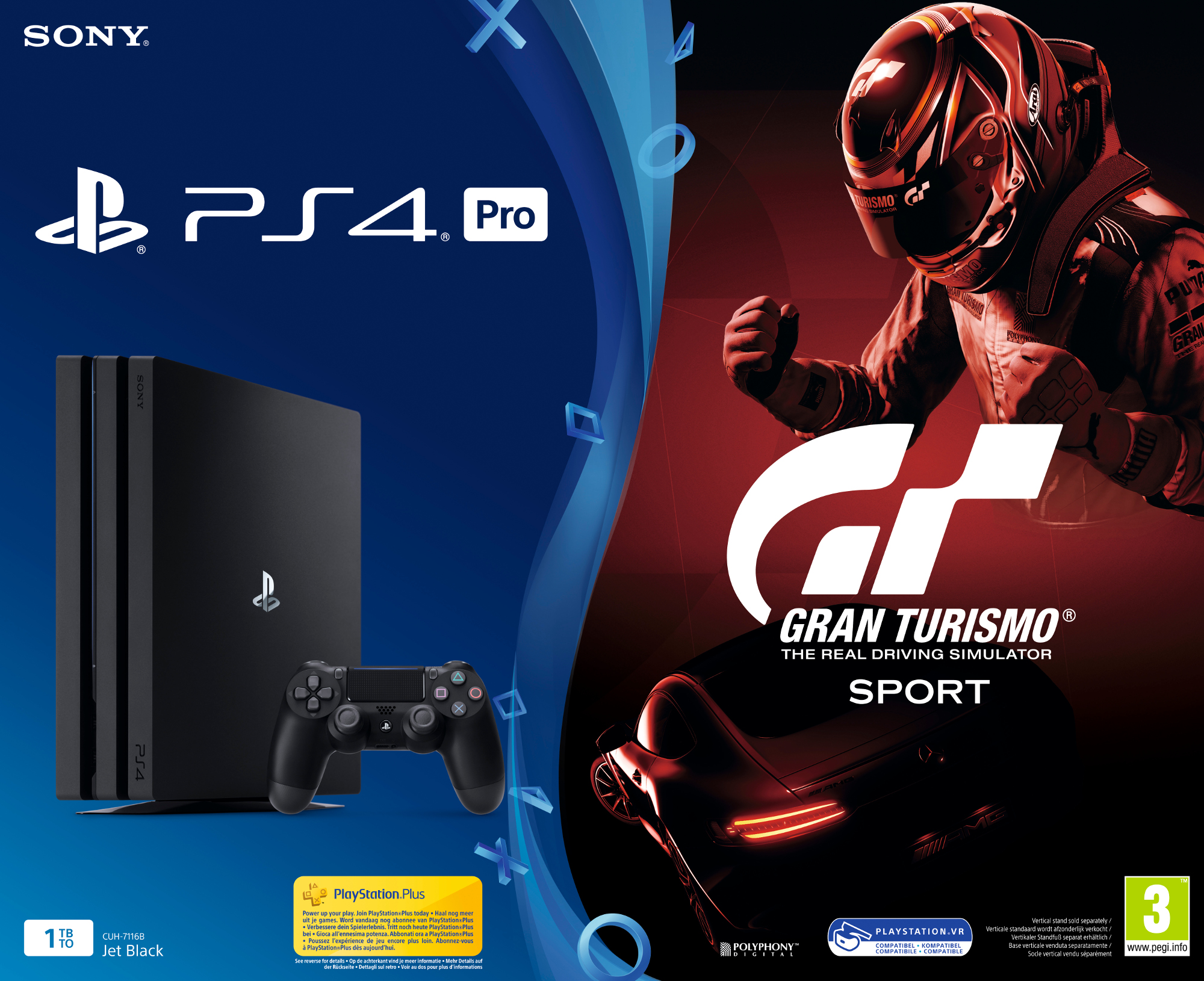 Sony PS4 Pro met Gran Turismo Sport cover. De cover is rood en zwart.
