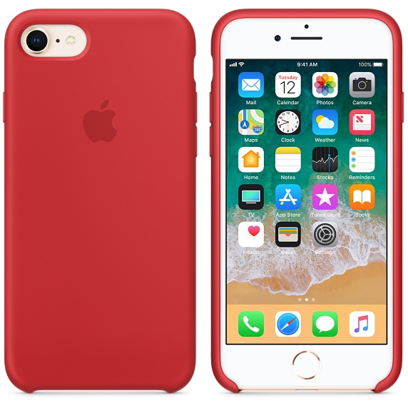 APPLE Silikon Case, Backcover, Apple, iPhone 7, iPhone 8, Rot