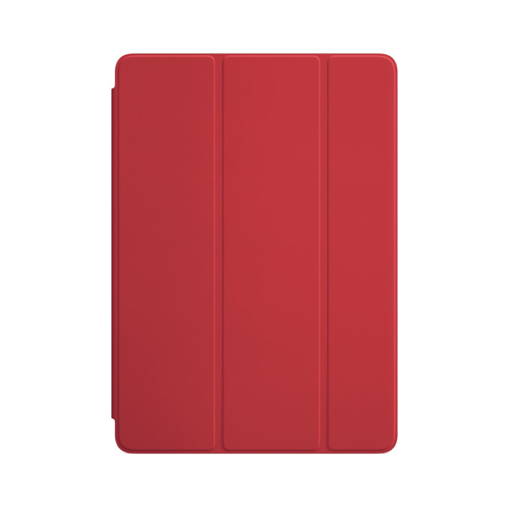 Geschlossenes, rotes iPad-Case auf weißem Hintergrund.