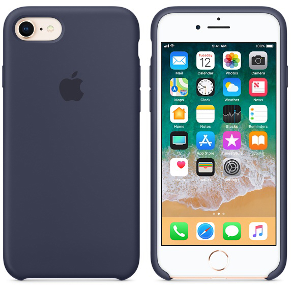 APPLE Silikon Case, Backcover, Apple, iPhone 7, iPhone 8, Mitternachtsblau