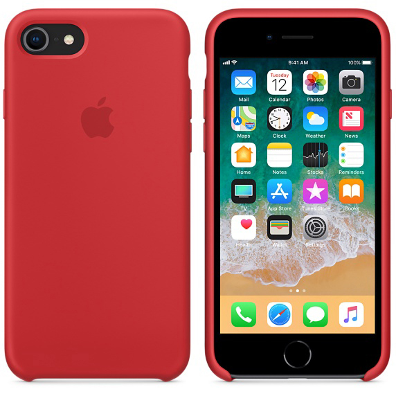 iPhone 7, APPLE iPhone 8, Silikon Backcover, Case, Rot Apple,