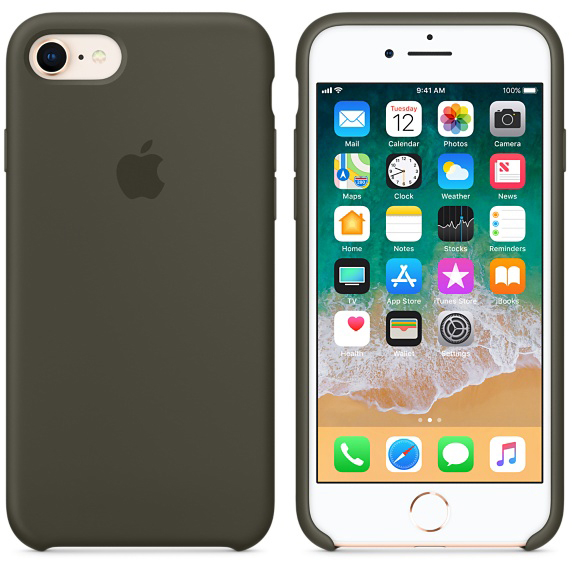APPLE Silikon Case, Backcover, Apple, iPhone 8, iPhone 7, Dunkeloliv