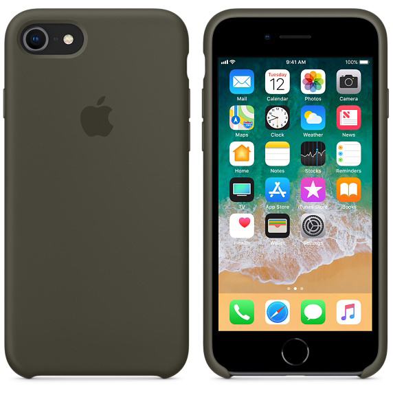APPLE Silikon Case, Backcover, Apple, iPhone 8, iPhone 7, Dunkeloliv