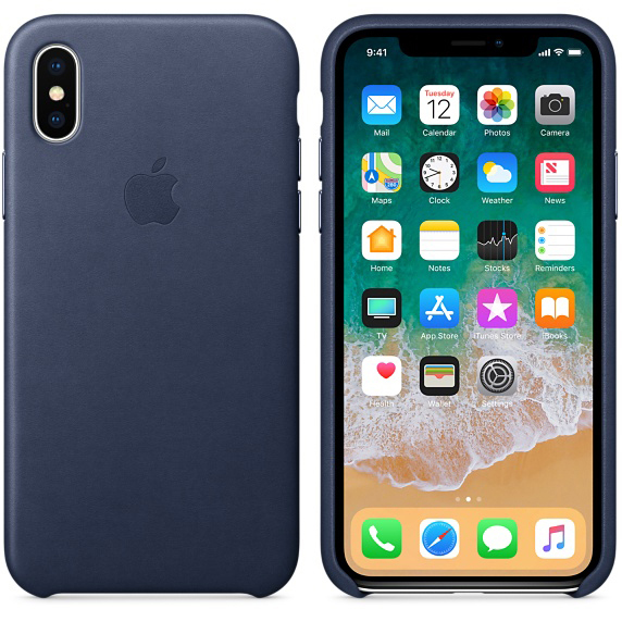 APPLE Leder Case, Backcover, Apple, iPhone X, Mitternachtsblau