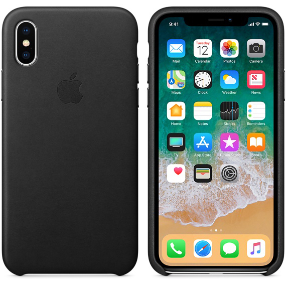 APPLE Leder Case, Backcover, Apple, iPhone X, Schwarz