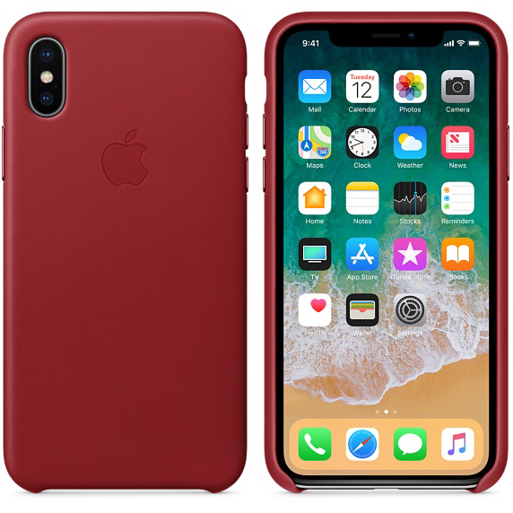 APPLE Leder Case, Backcover, Apple, iPhone X, Rot