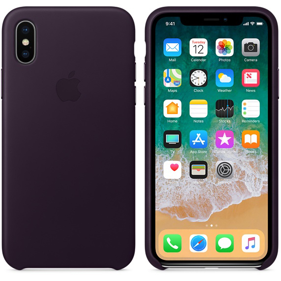 APPLE Leder Case, Backcover, Apple, iPhone X, Dunkelaubergine