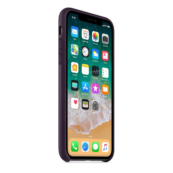 APPLE Leder Case, Backcover, Apple, iPhone X, Dunkelaubergine