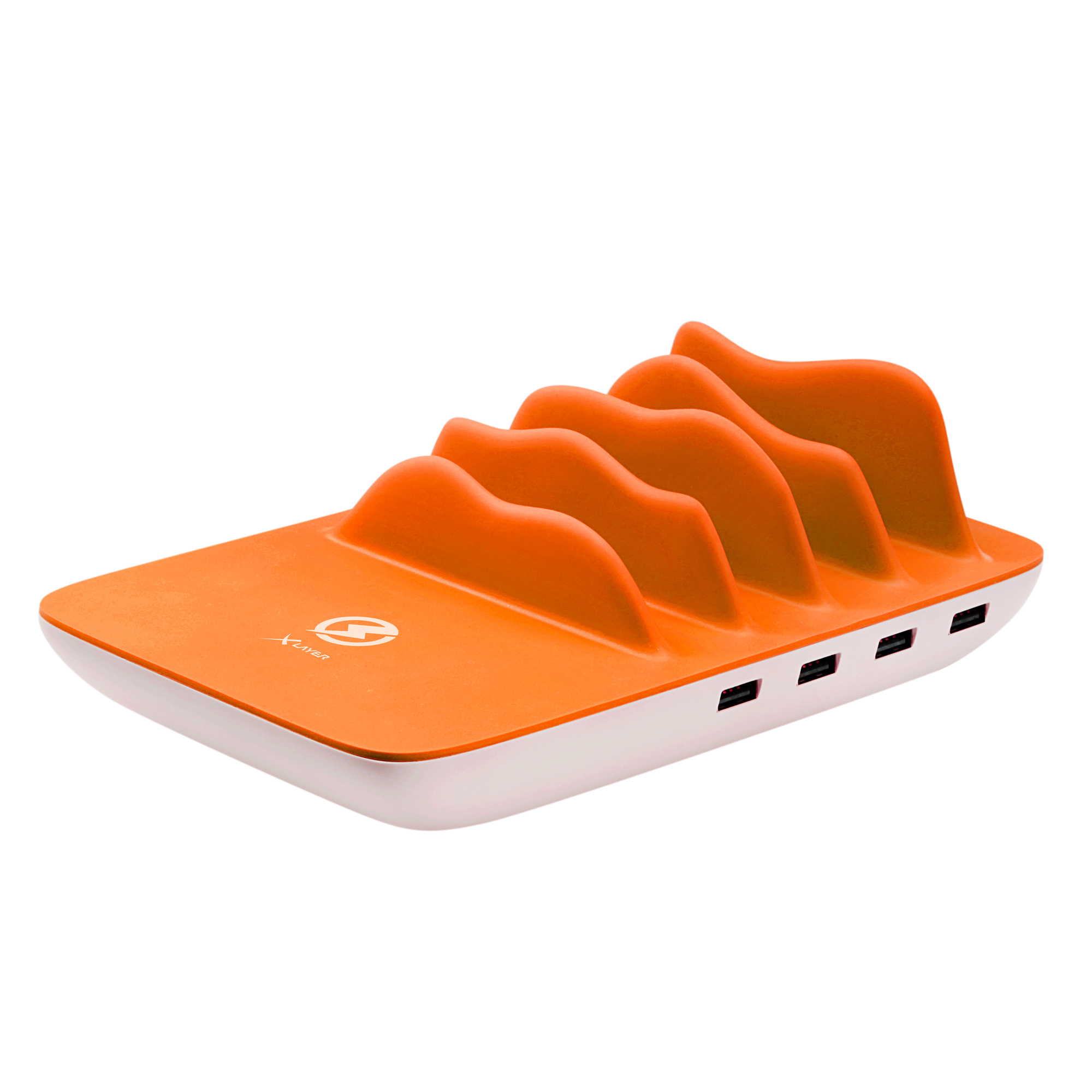 XLAYER Family Charger Maxi 4-Port USB PLUS Wireless Ladestation Universal, 230 Volt 3.7 Volt, Weiß/Orange