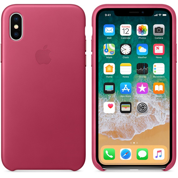 APPLE Leder Case, Backcover, Apple, iPhone X, Fuchsienpink