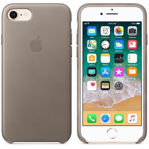 APPLE Leder Case, Backcover, Apple, iPhone 8, iPhone 7, Taupe
