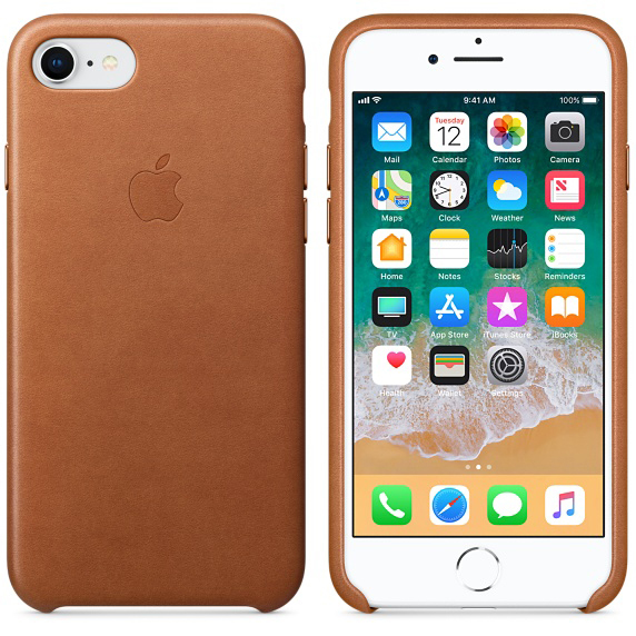 APPLE Leder Case, Backcover, Apple, iPhone 7, iPhone 8, Sattelbraun
