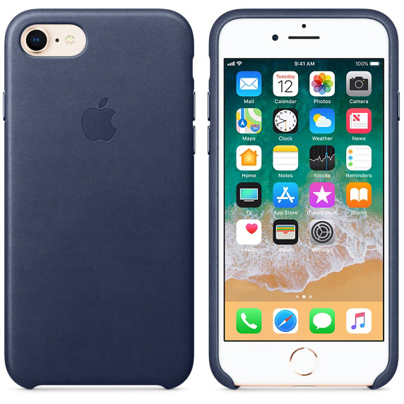 APPLE Leder Case, Backcover, Apple, iPhone 7, iPhone 8, Mitternachtsblau