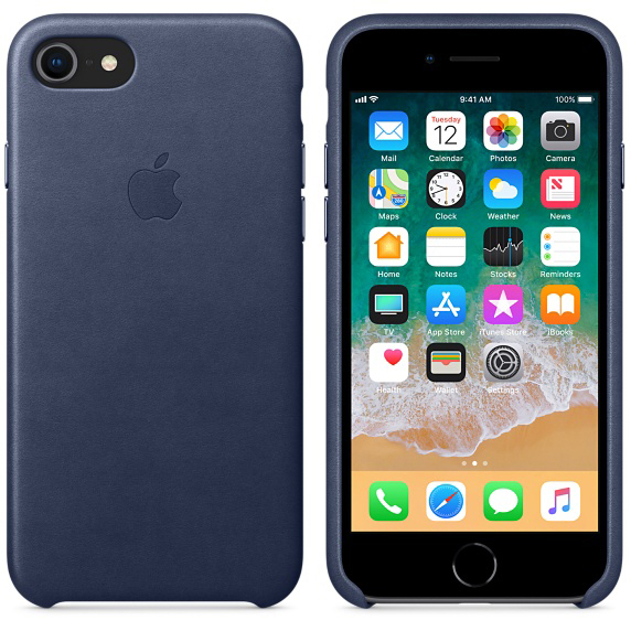APPLE Leder Case, Backcover, Apple, iPhone 7, iPhone 8, Mitternachtsblau