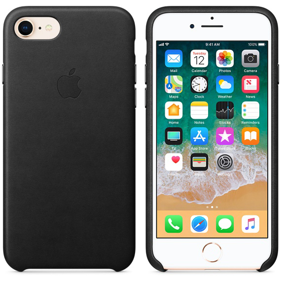 APPLE Leder Case, Backcover, Apple, iPhone 7, iPhone 8, Schwarz