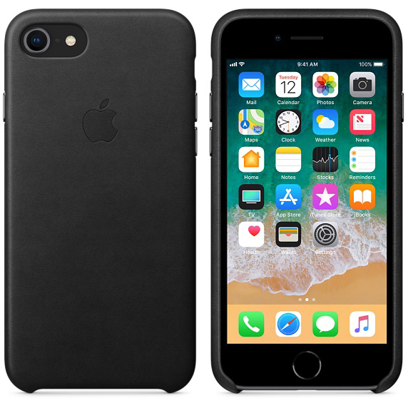 APPLE Leder Case, Backcover, Apple, iPhone 7, iPhone 8, Schwarz